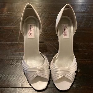 White satin bridal heels